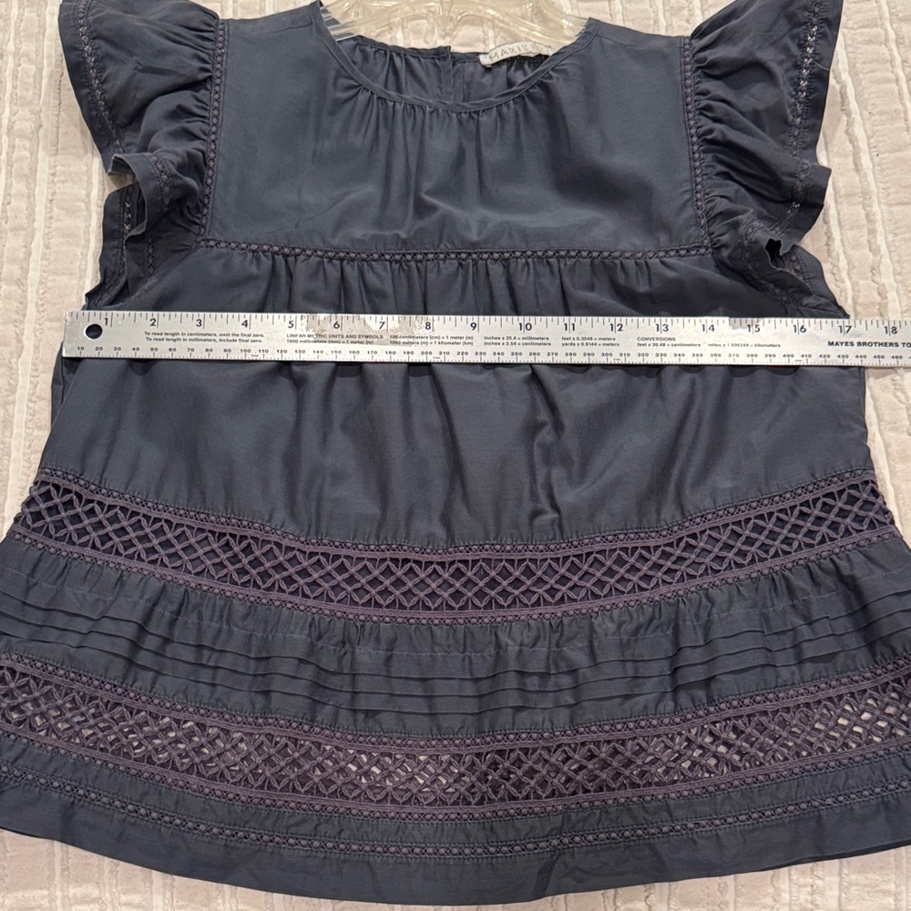 Marie Oliver Pennie‎ Charcoal Silk Cotton Crotchet Flutter Sleeve Boho - XS - Picture 15 of 16